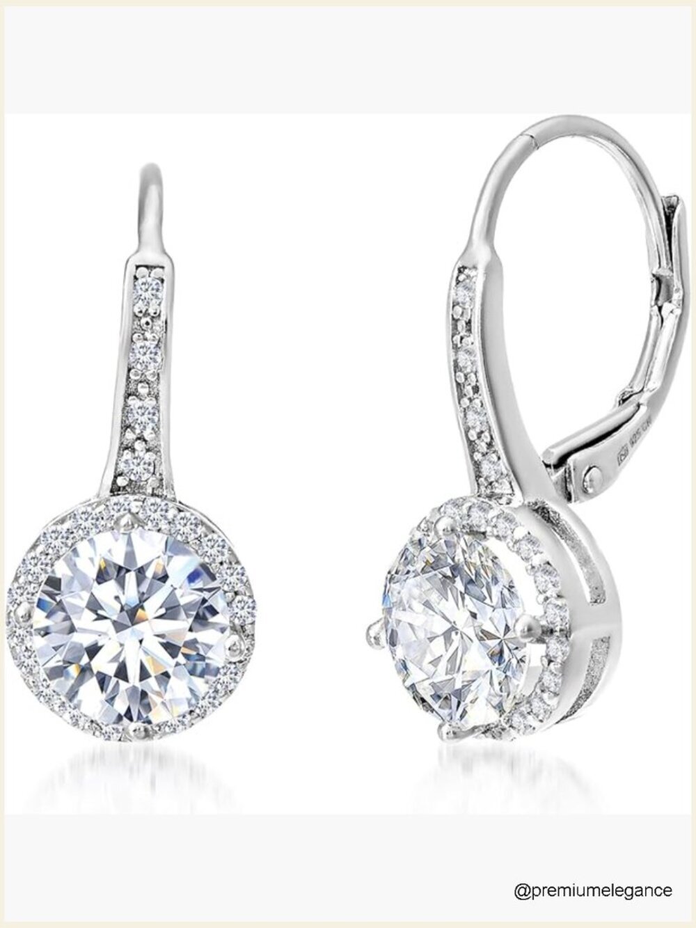 Silver CZ Halo Lever Back Dangle Bridal Earrings Sterling Silver